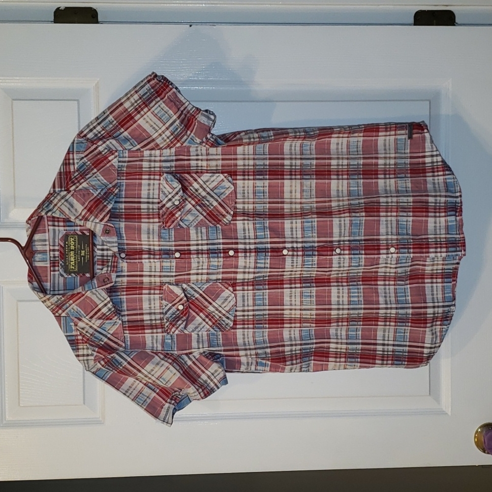 Knee Deep Farm Boy Pearl Snap Short Sleeve Shirt Mens Size Medium Western Rodeo